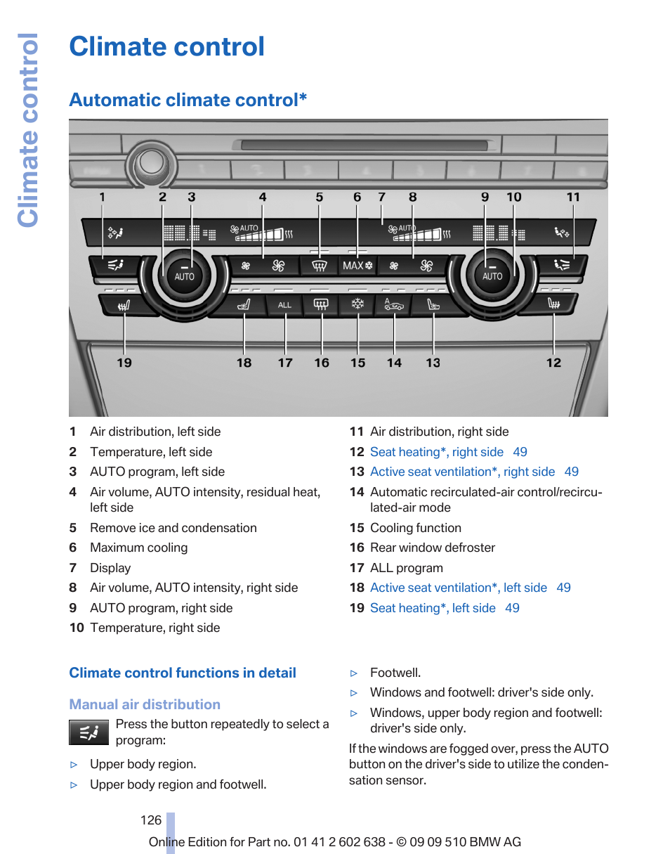 Climate control, Automatic climate control, Automatic climate control 126 | Automatic climate control, refer to, Settings | BMW 760Li Sedan 2010 User Manual | Page 126 / 280