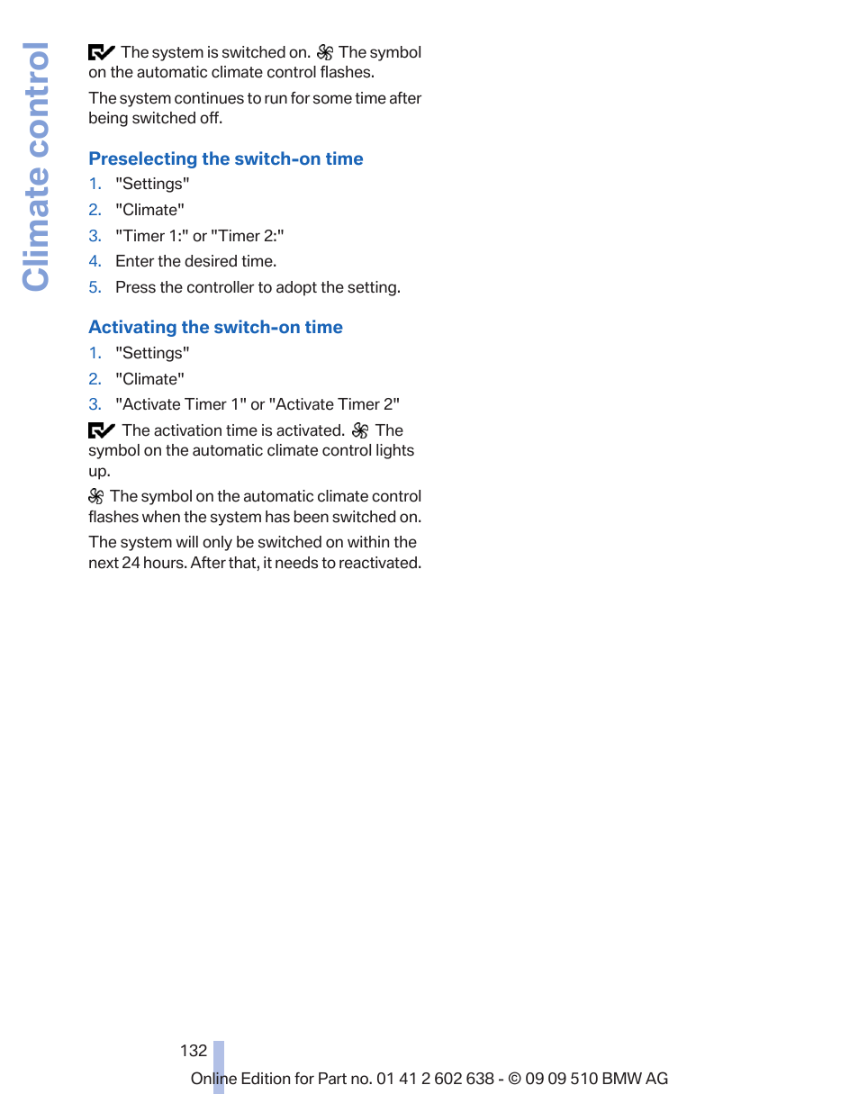 Climate control | BMW 760Li Sedan 2010 User Manual | Page 132 / 280