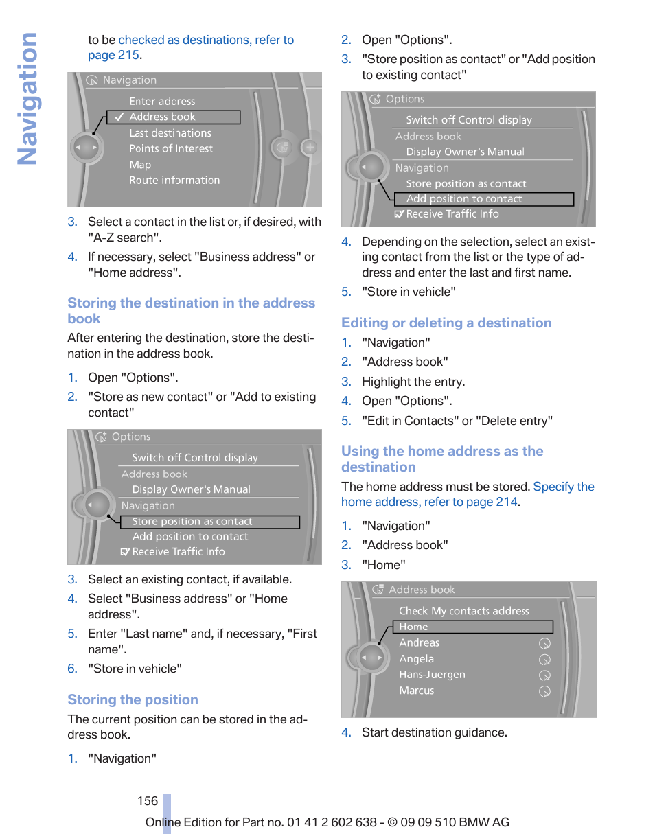 Navigation | BMW 760Li Sedan 2010 User Manual | Page 156 / 280