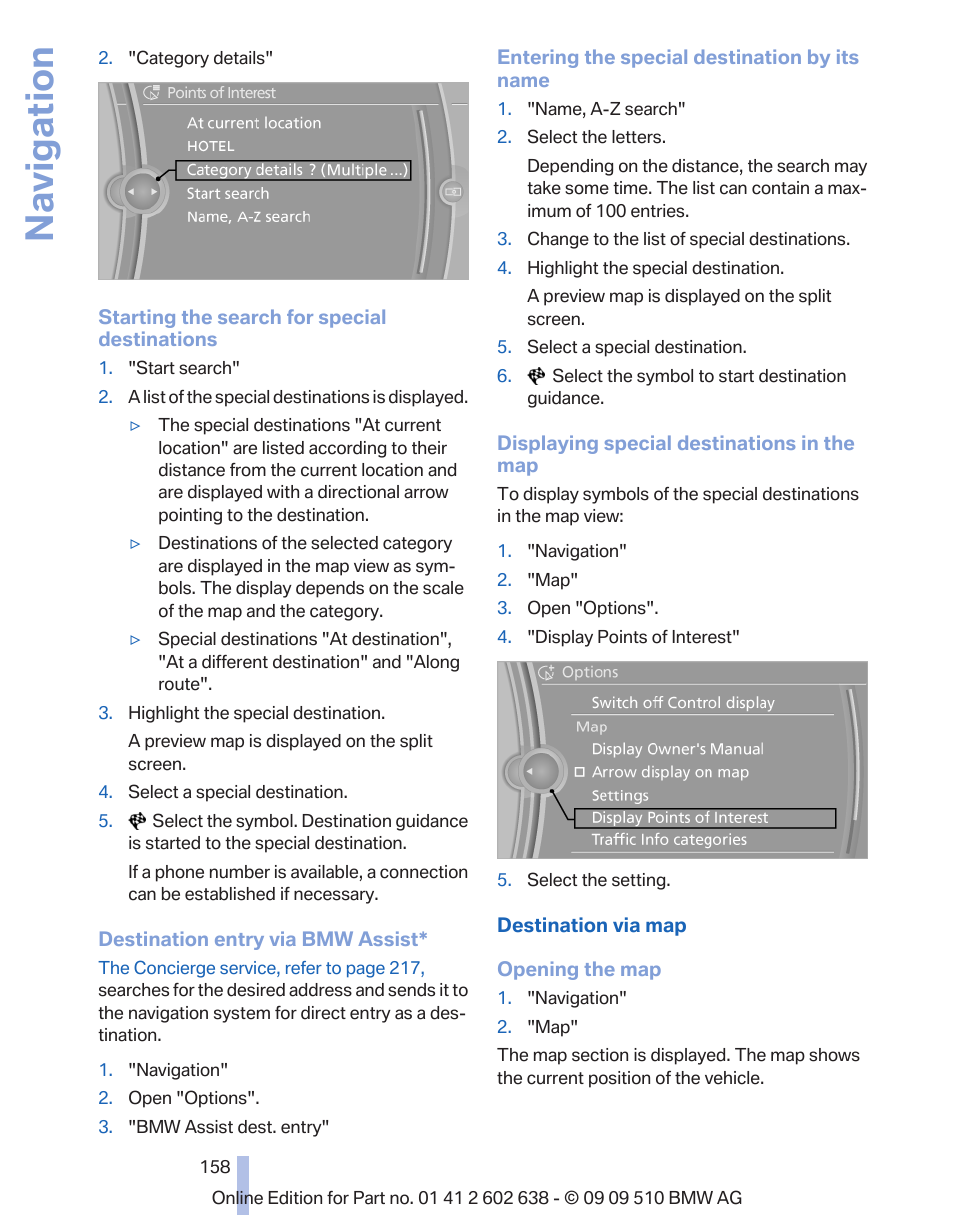 Navigation | BMW 760Li Sedan 2010 User Manual | Page 158 / 280