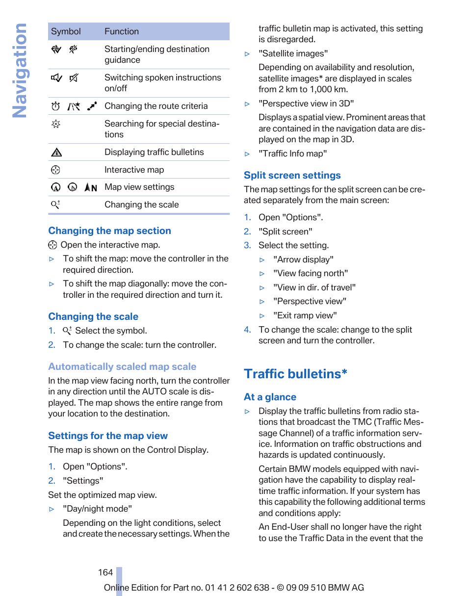 Traffic bulletins, Navigation | BMW 760Li Sedan 2010 User Manual | Page 164 / 280