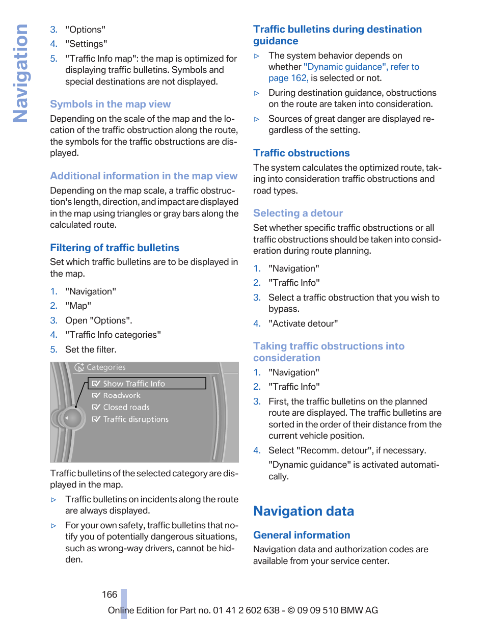 Navigation data, Navigation | BMW 760Li Sedan 2010 User Manual | Page 166 / 280