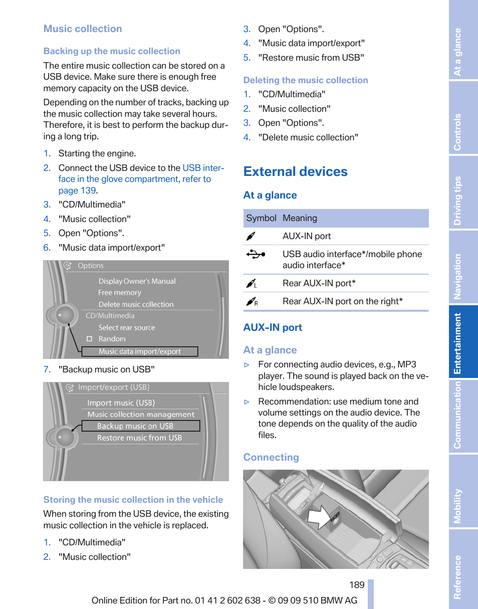 External devices | BMW 760Li Sedan 2010 User Manual | Page 189 / 280