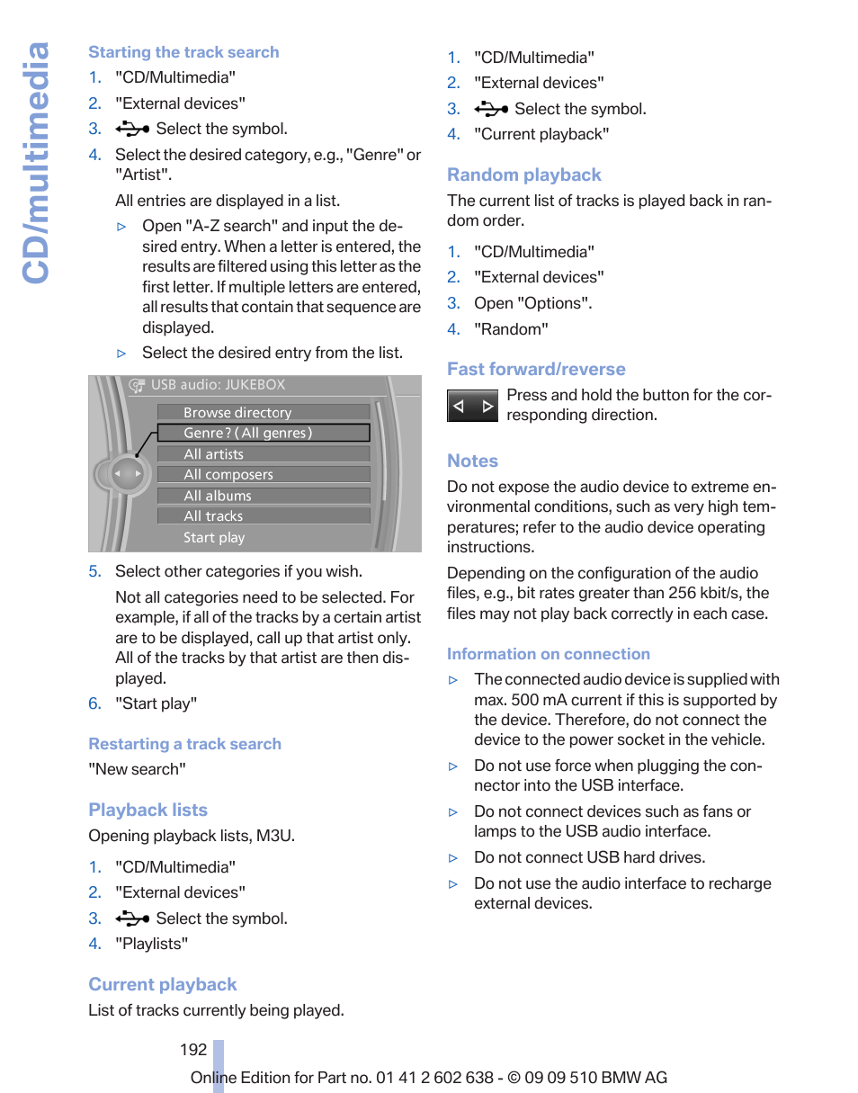 Cd/multimedia | BMW 760Li Sedan 2010 User Manual | Page 192 / 280