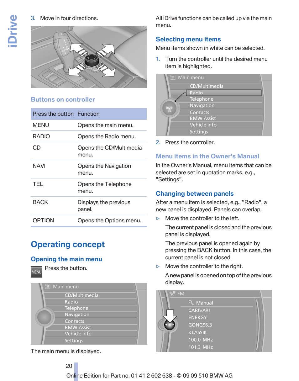 Operating concept, Idrive | BMW 760Li Sedan 2010 User Manual | Page 20 / 280