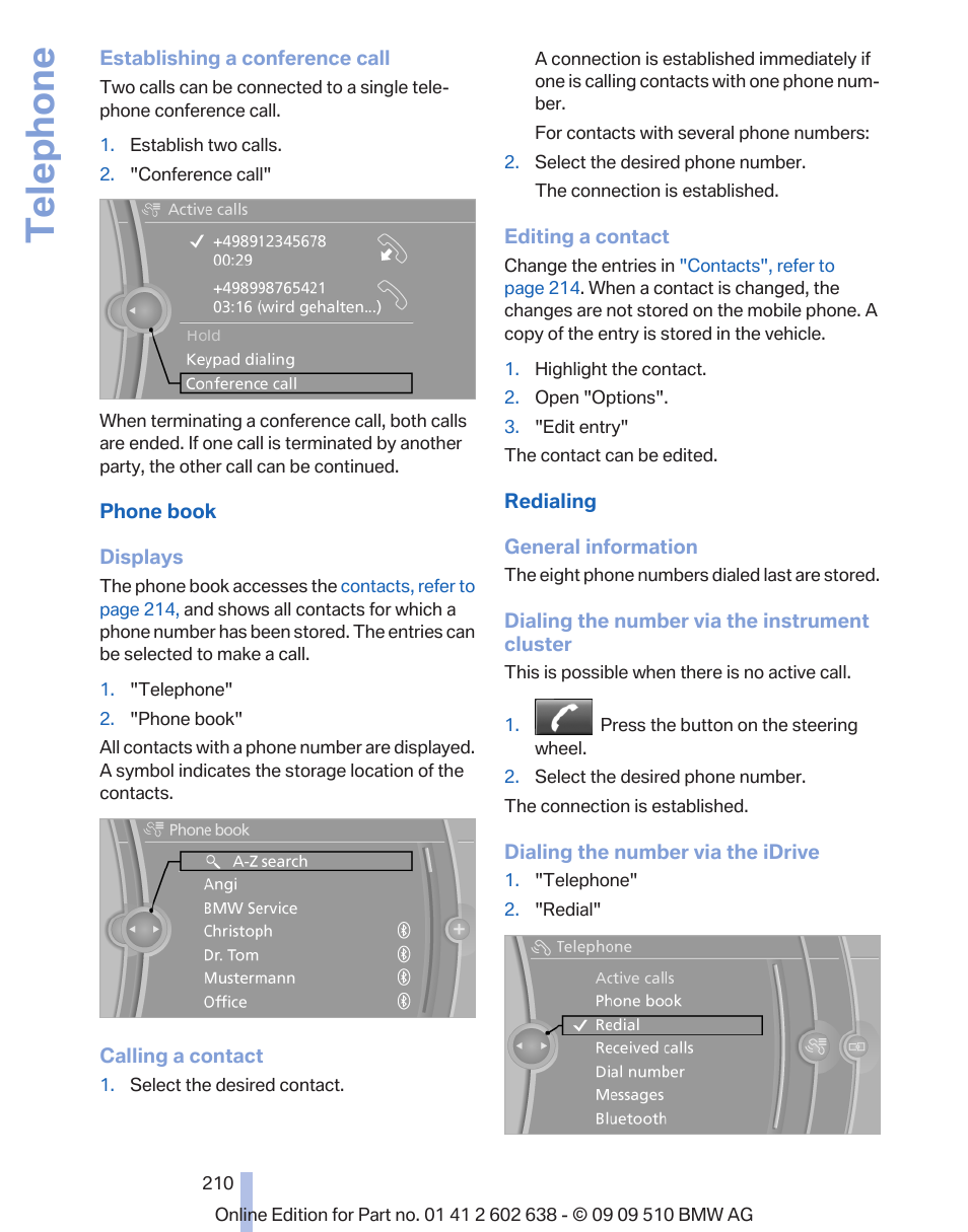 Telephone | BMW 760Li Sedan 2010 User Manual | Page 210 / 280