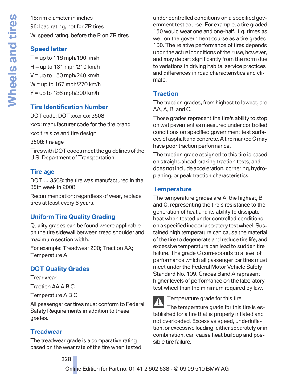 Wheels and tires | BMW 760Li Sedan 2010 User Manual | Page 228 / 280