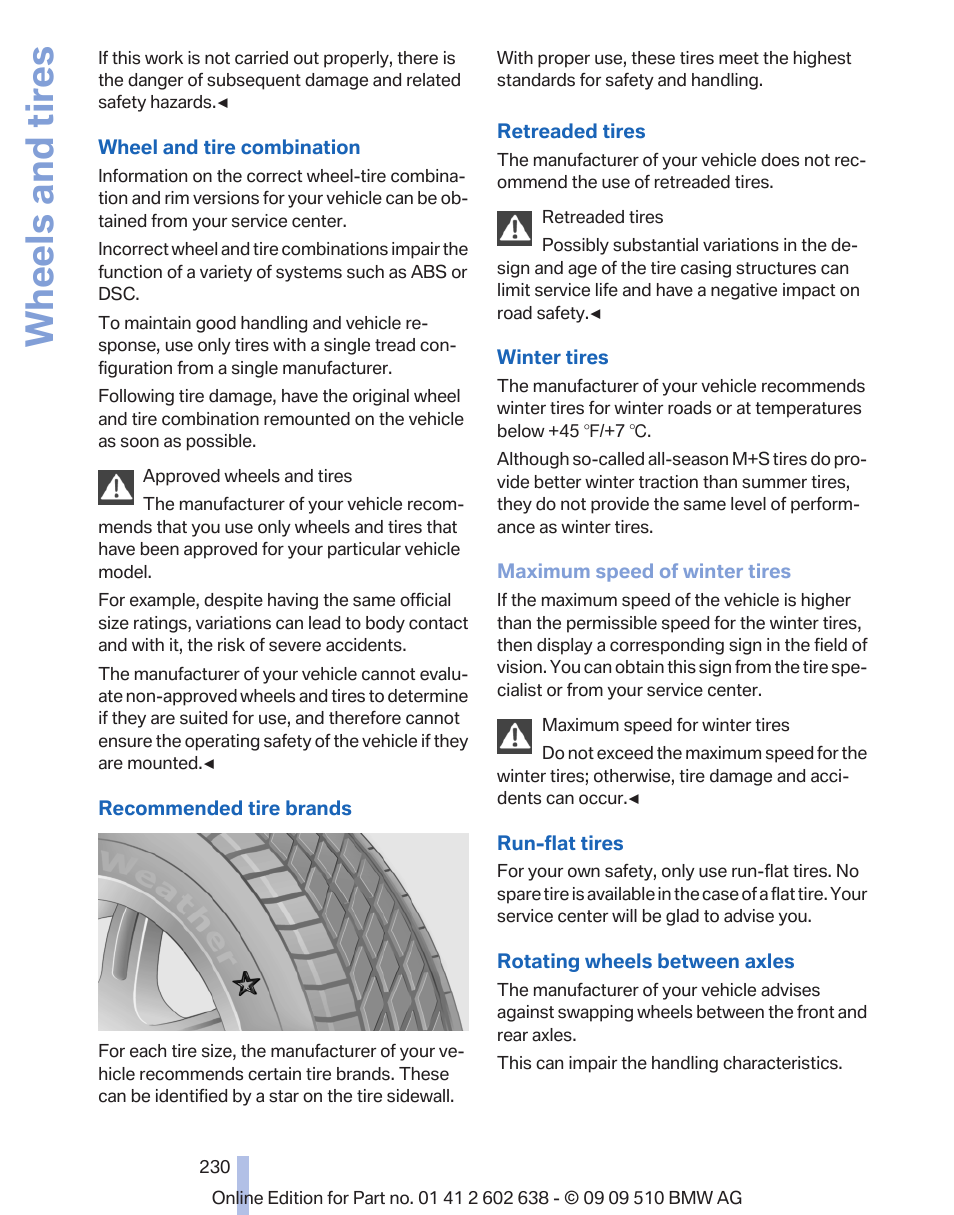 Wheels and tires | BMW 760Li Sedan 2010 User Manual | Page 230 / 280