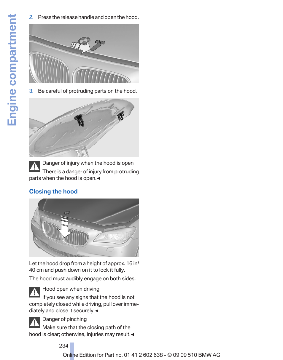 Engine compartment | BMW 760Li Sedan 2010 User Manual | Page 234 / 280