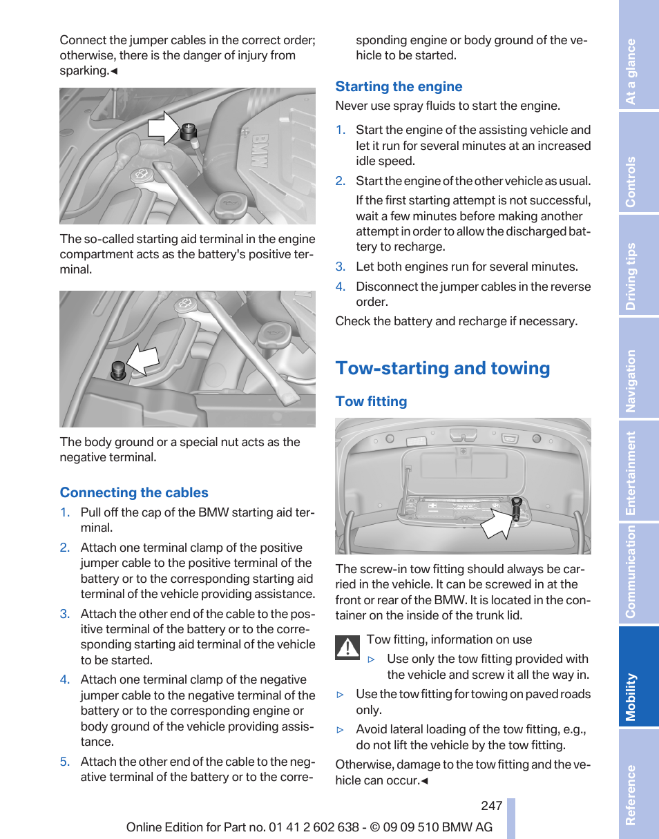 Tow-starting and towing | BMW 760Li Sedan 2010 User Manual | Page 247 / 280