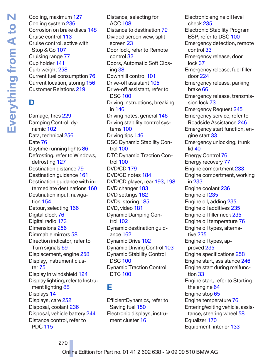 Everything from a to z | BMW 760Li Sedan 2010 User Manual | Page 270 / 280