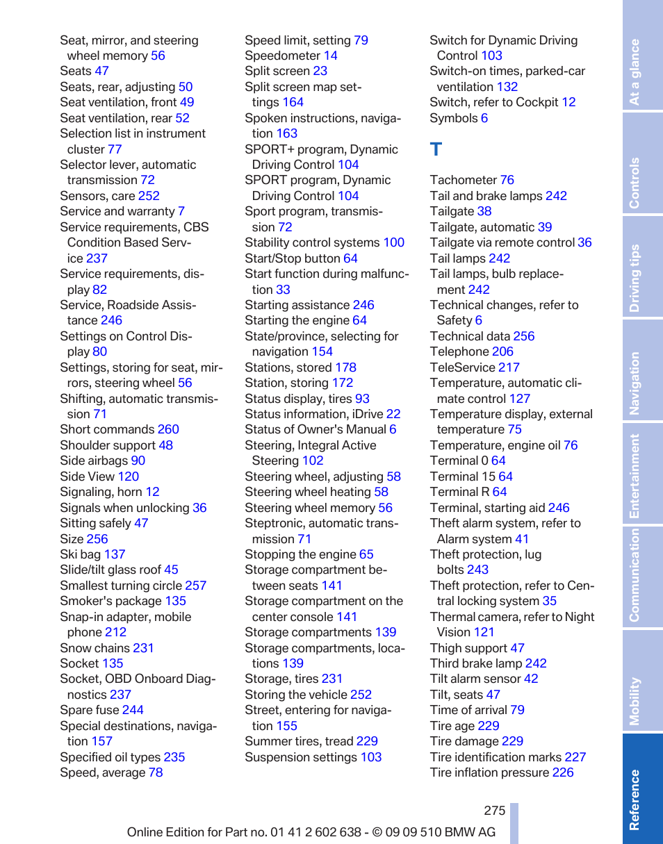 BMW 760Li Sedan 2010 User Manual | Page 275 / 280