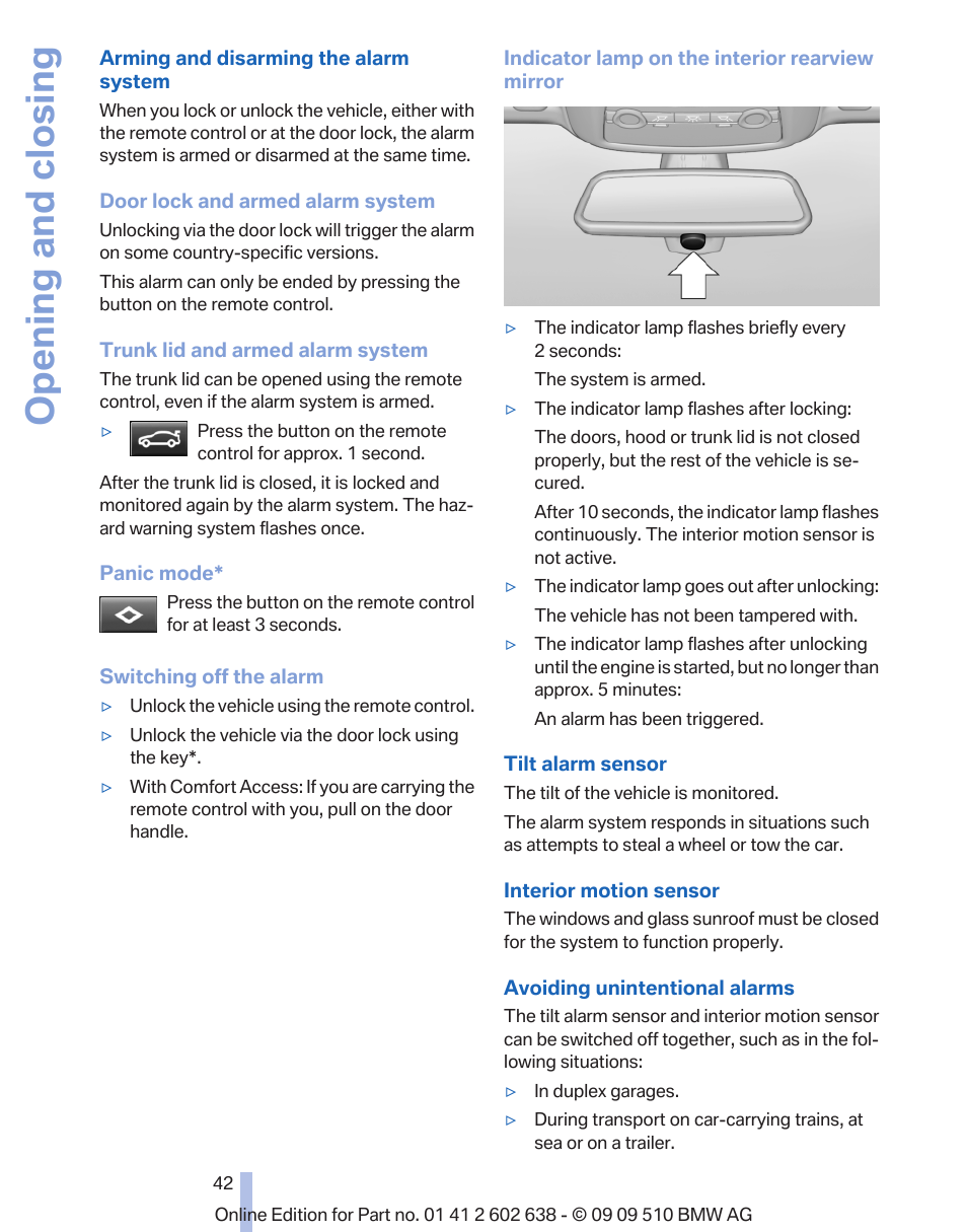 Movements in the vehicle, Interior motion, Opening and closing | BMW 760Li Sedan 2010 User Manual | Page 42 / 280