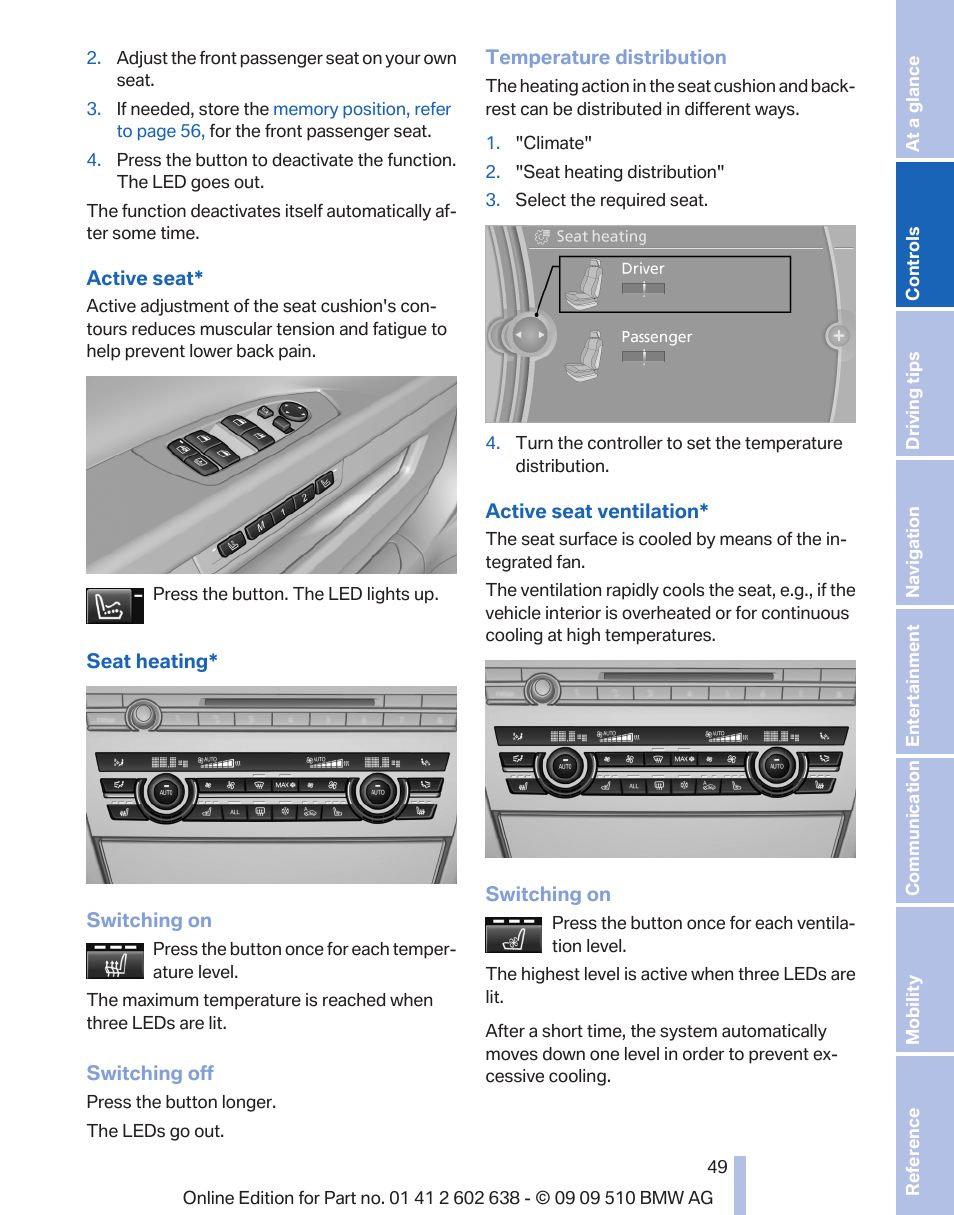 Active seat* 49 | BMW 760Li Sedan 2010 User Manual | Page 49 / 280