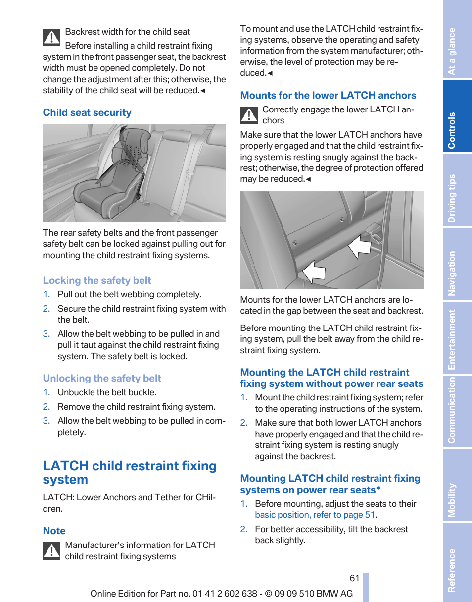 Latch child restraint fixing system | BMW 760Li Sedan 2010 User Manual | Page 61 / 280