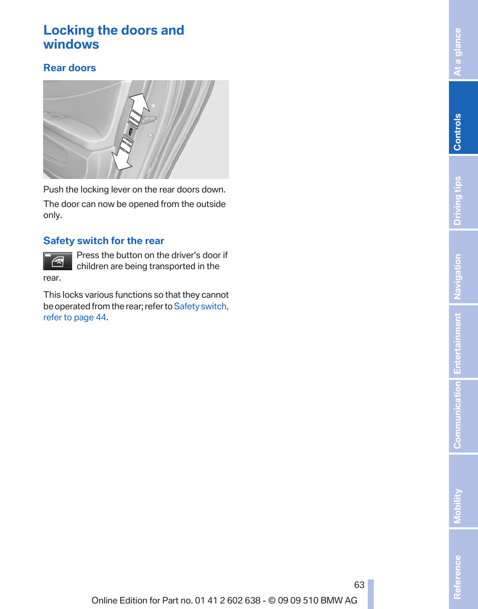 Locking the doors and windows | BMW 760Li Sedan 2010 User Manual | Page 63 / 280