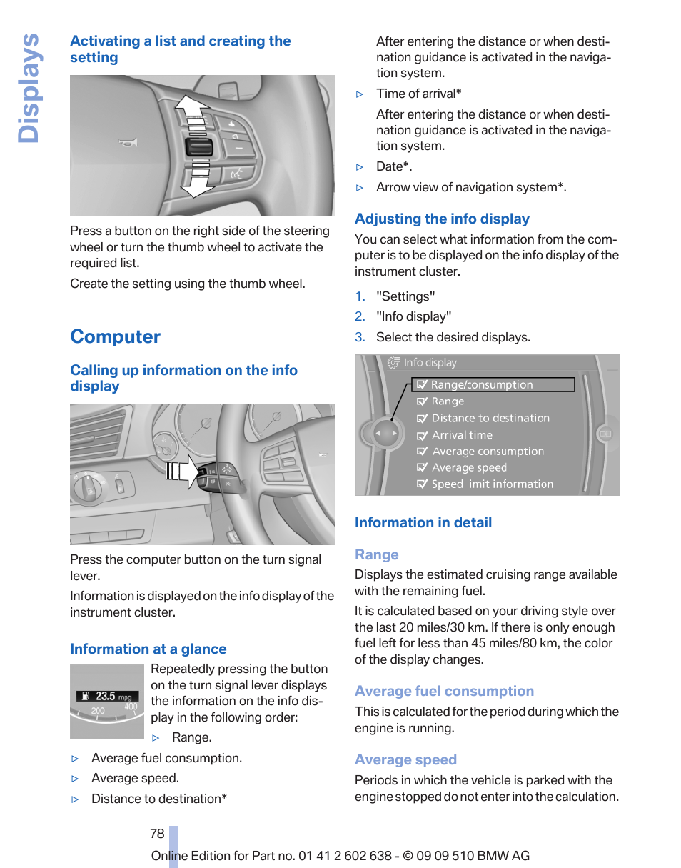 Computer, Computer* 78, Displays | BMW 760Li Sedan 2010 User Manual | Page 78 / 280