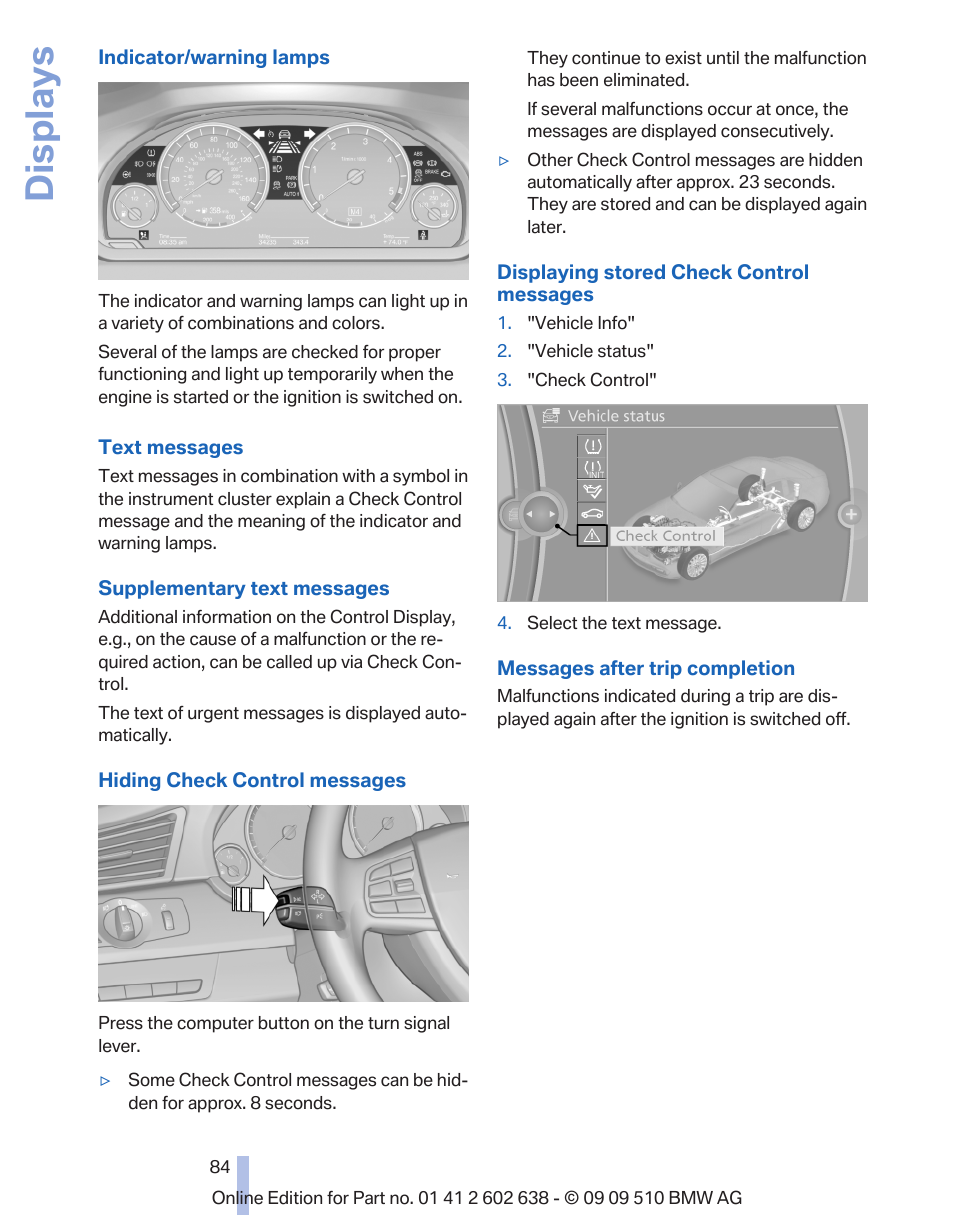 Displays | BMW 760Li Sedan 2010 User Manual | Page 84 / 280