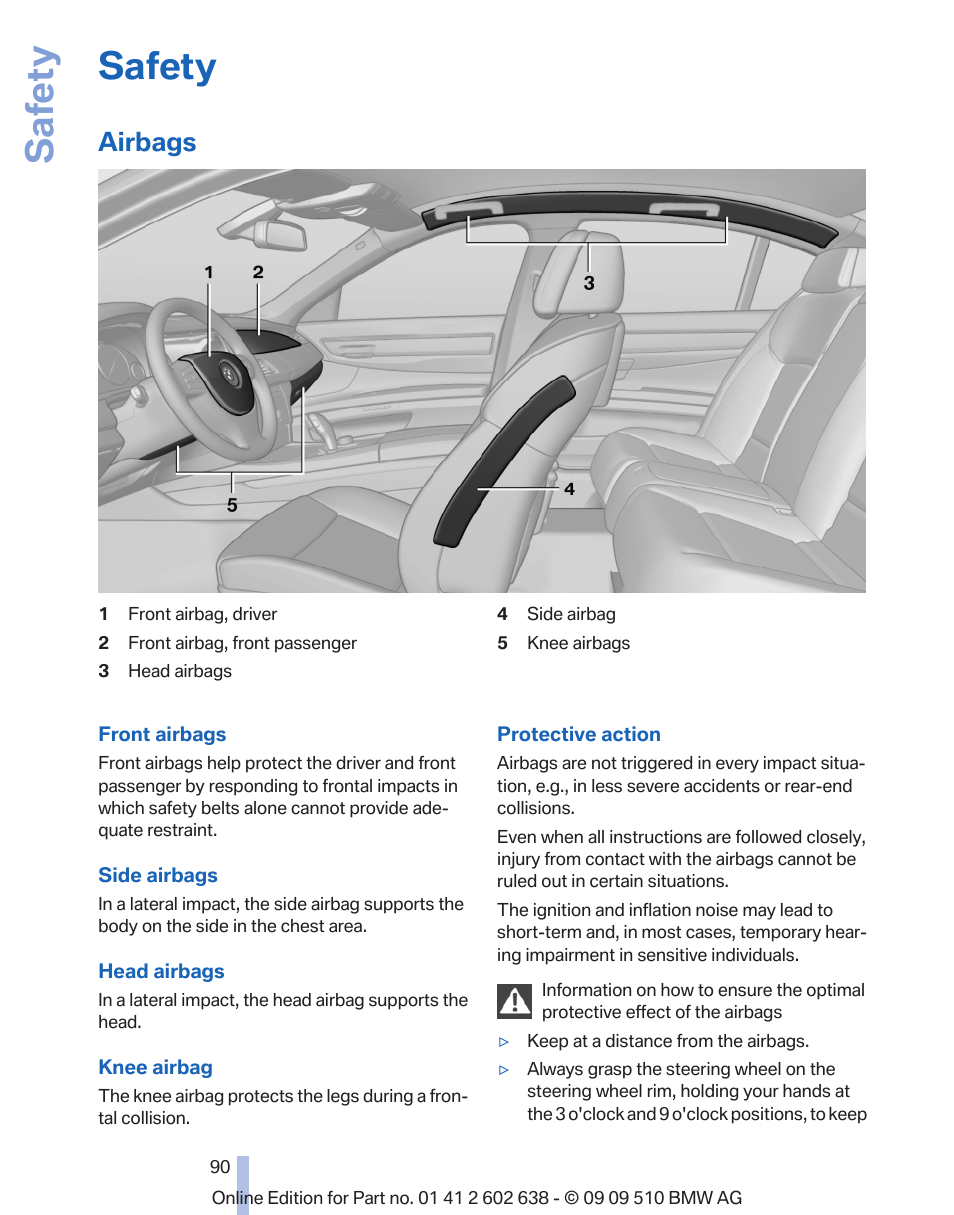 Safety, Airbags | BMW 760Li Sedan 2010 User Manual | Page 90 / 280