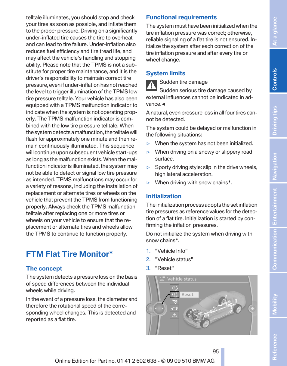 Ftm flat tire monitor | BMW 760Li Sedan 2010 User Manual | Page 95 / 280
