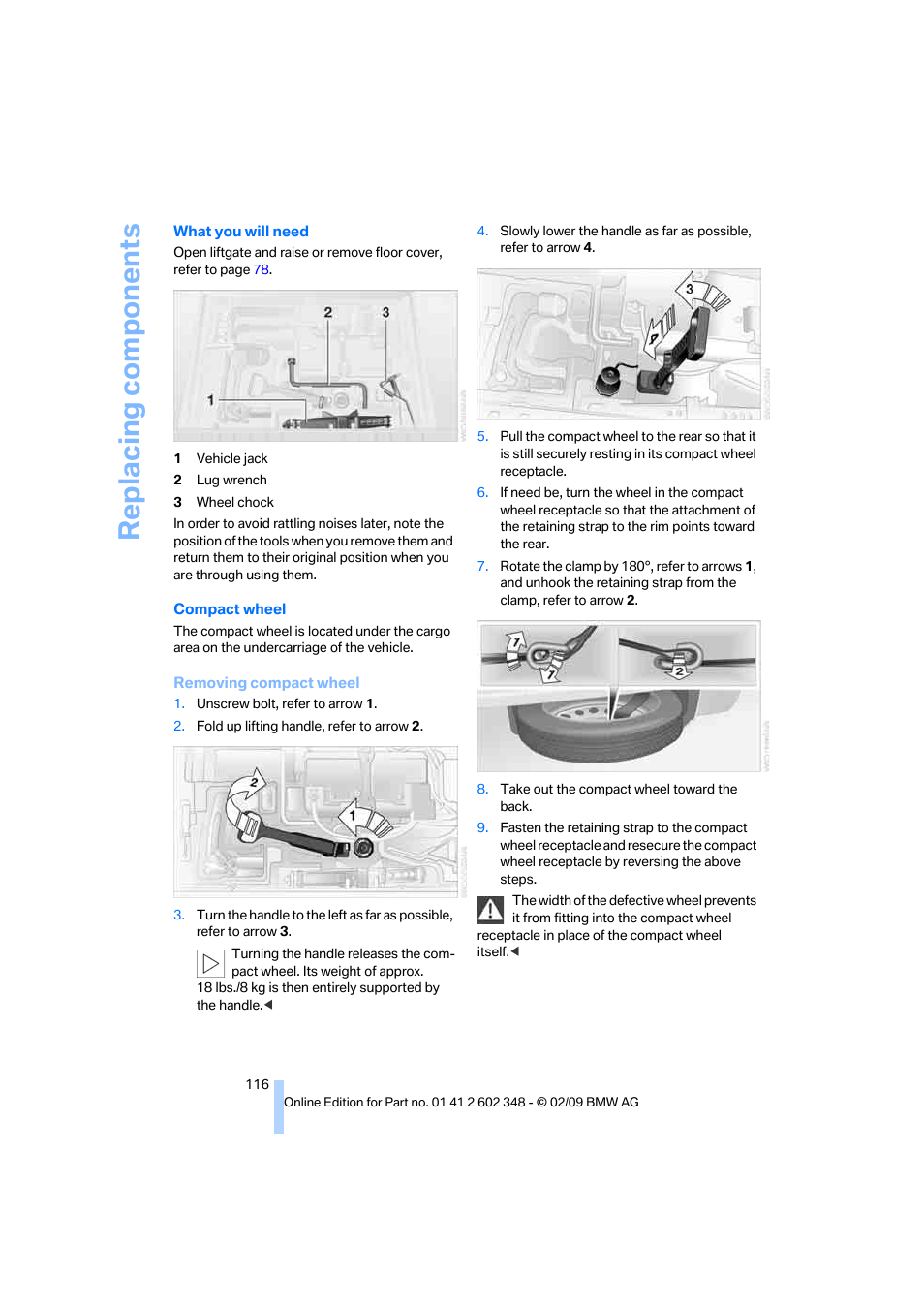 Replacing components | BMW X3 xDrive30i 2010 User Manual | Page 118 / 144