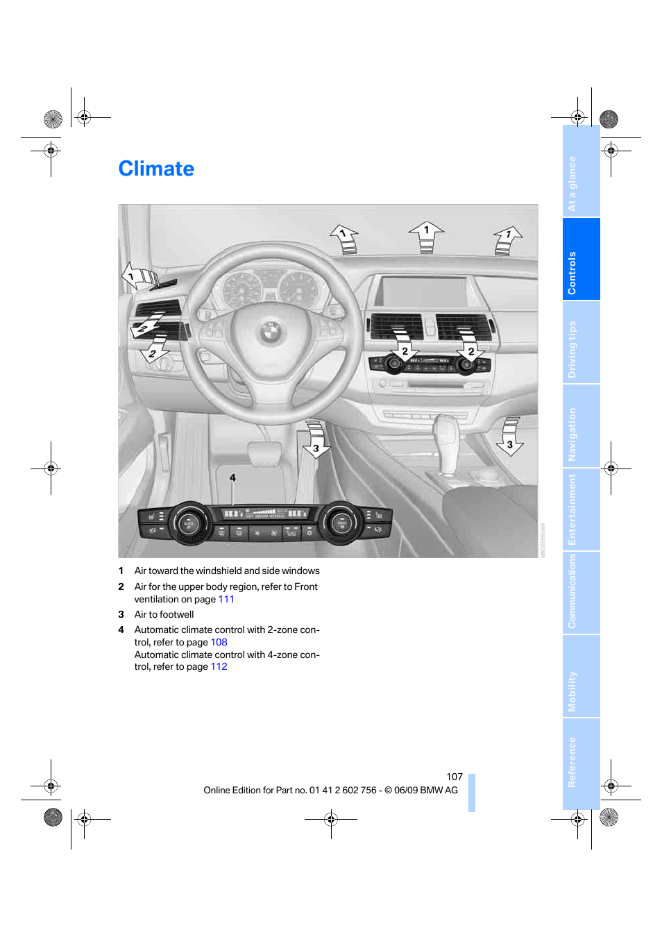 Climate | BMW X6 M 2010 User Manual | Page 109 / 300