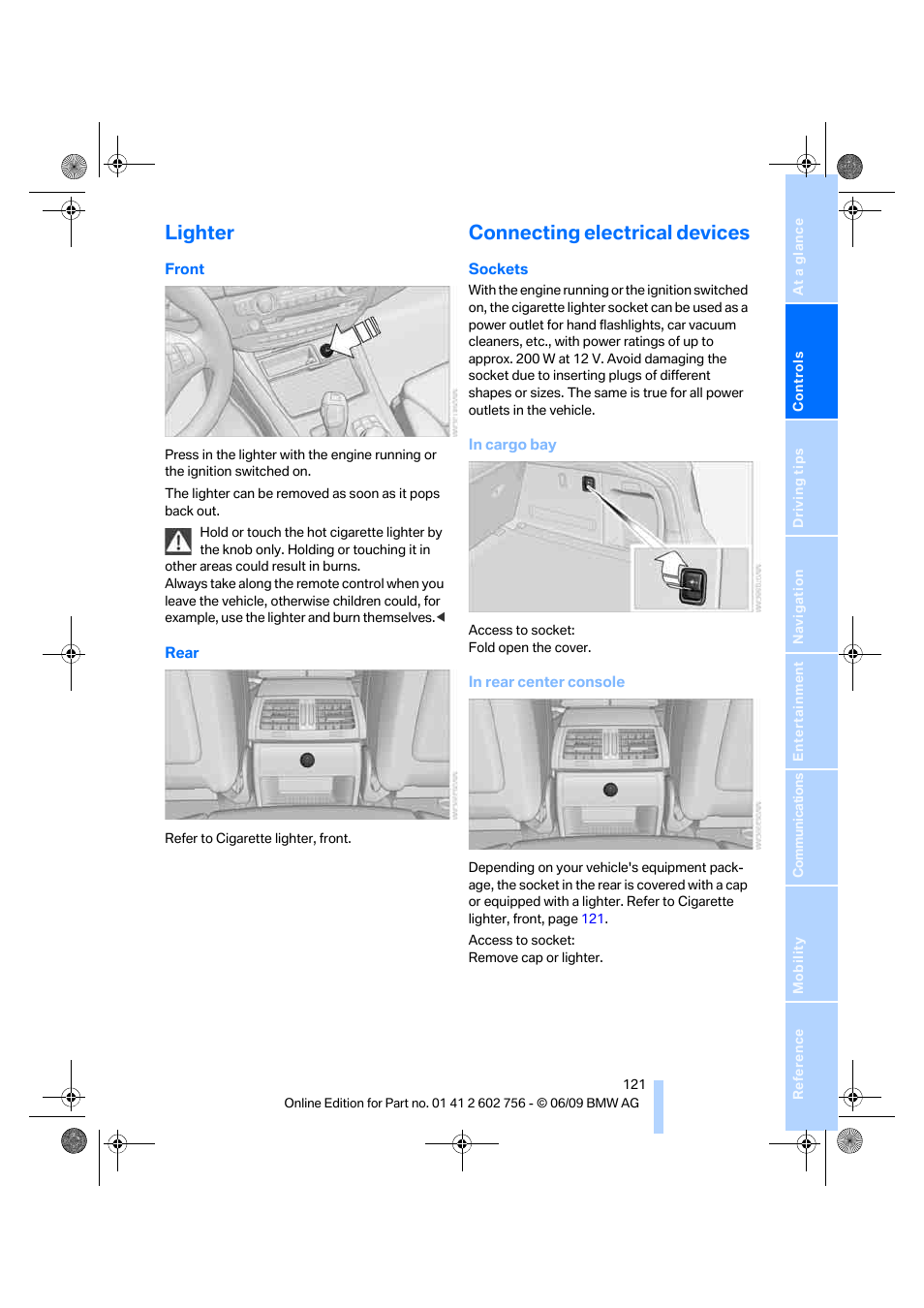 Lighter, Connecting electrical devices | BMW X6 M 2010 User Manual | Page 123 / 300