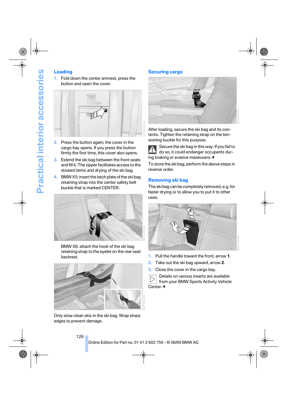 Practical interior accessories | BMW X6 M 2010 User Manual | Page 128 / 300