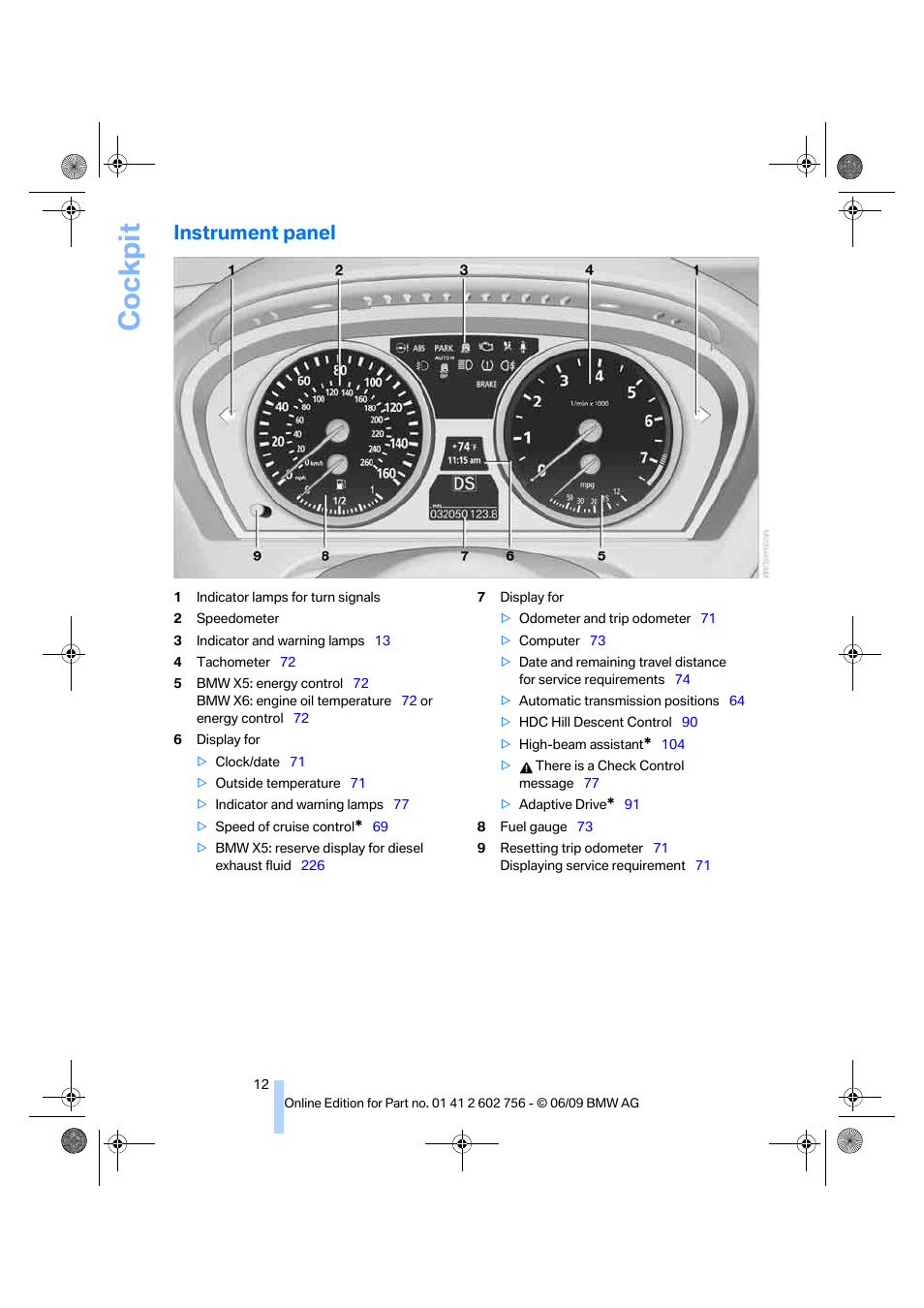 Instrument panel, Cockpit | BMW X6 M 2010 User Manual | Page 14 / 300