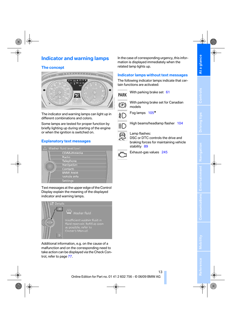 Indicator and warning lamps | BMW X6 M 2010 User Manual | Page 15 / 300