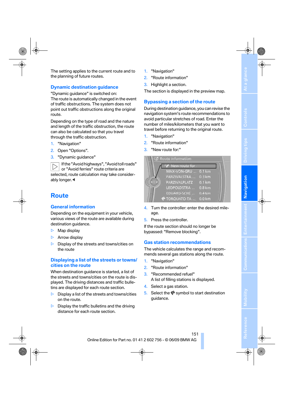 Route | BMW X6 M 2010 User Manual | Page 153 / 300