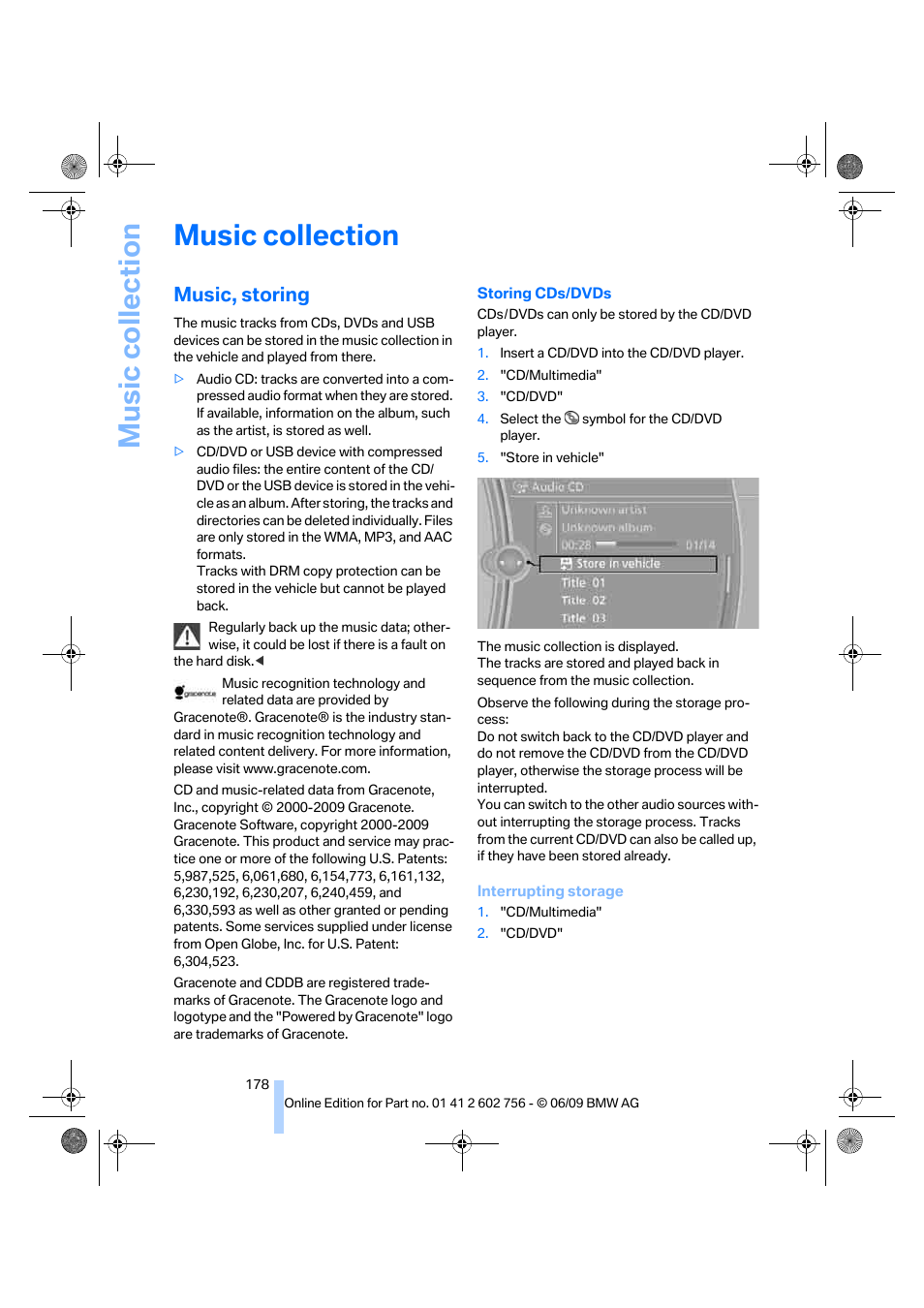 Music collection, Music, storing | BMW X6 M 2010 User Manual | Page 180 / 300