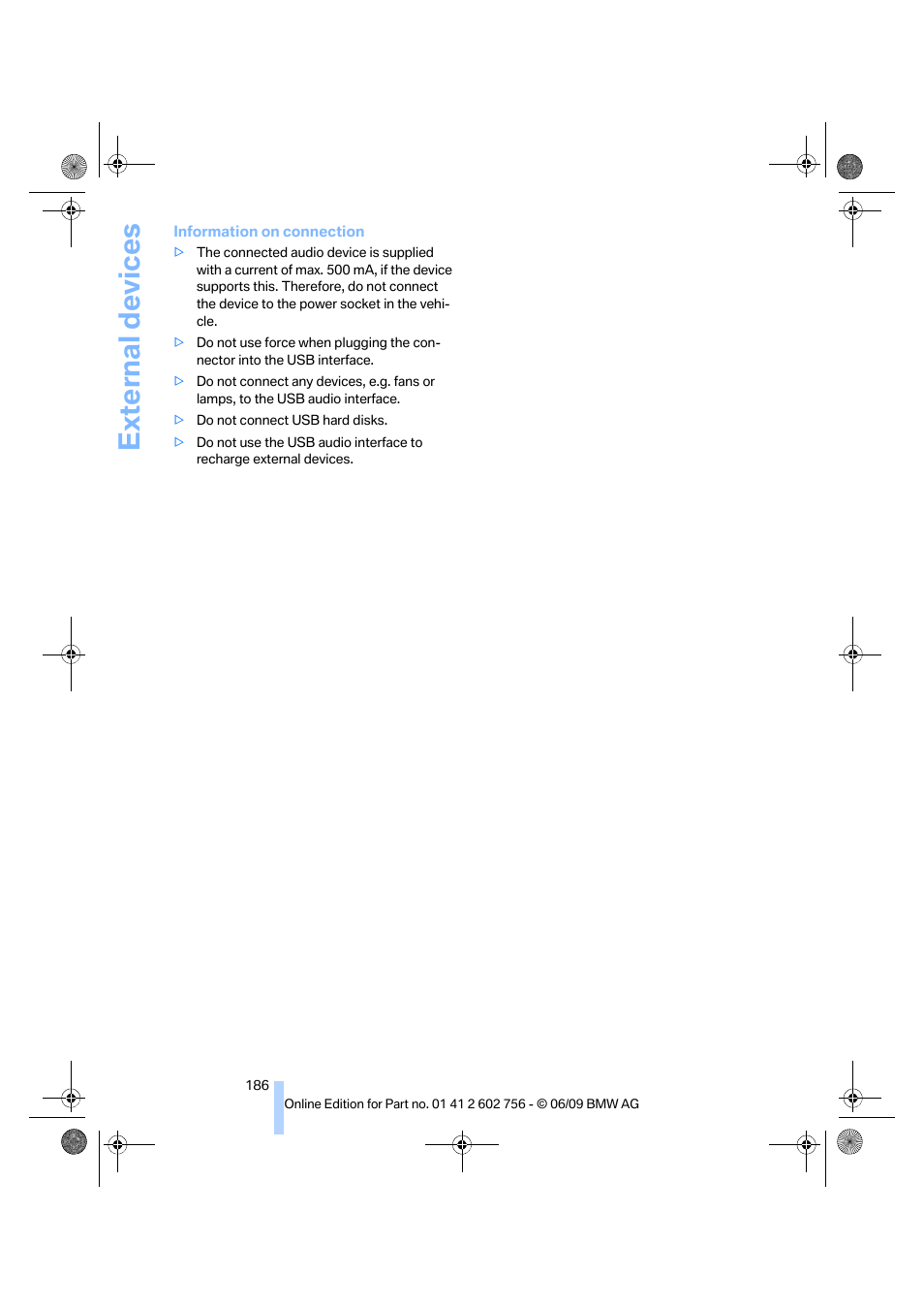 External devices | BMW X6 M 2010 User Manual | Page 188 / 300