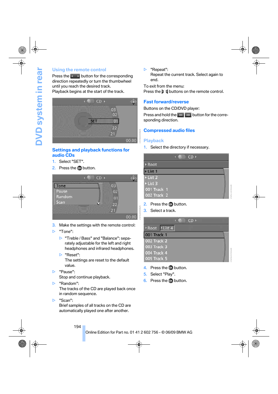 Dvd system in rear | BMW X6 M 2010 User Manual | Page 196 / 300