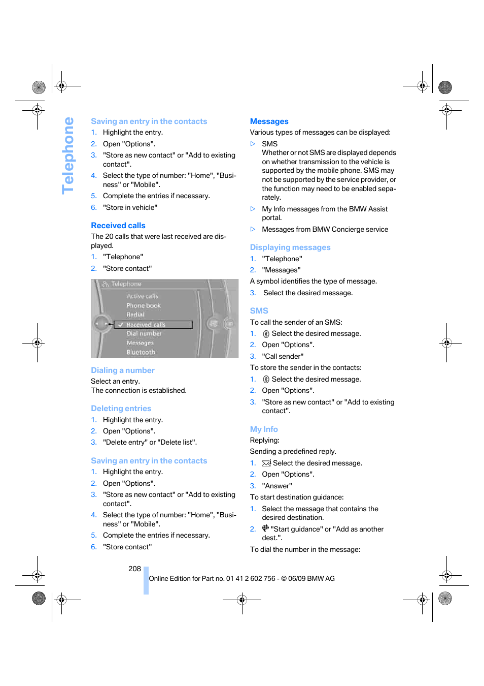 Te lephone | BMW X6 M 2010 User Manual | Page 210 / 300