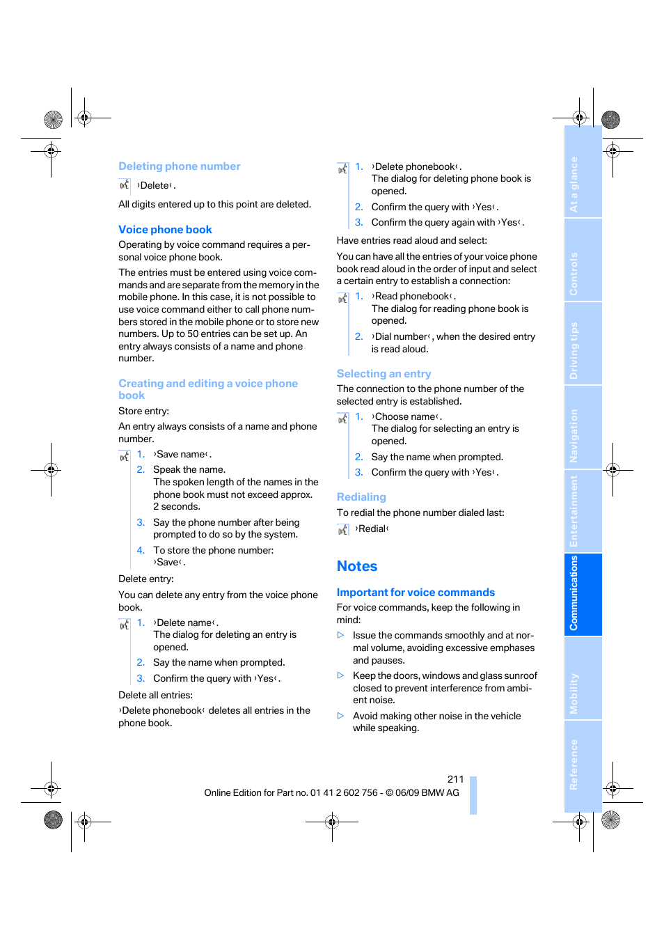 Notes | BMW X6 M 2010 User Manual | Page 213 / 300