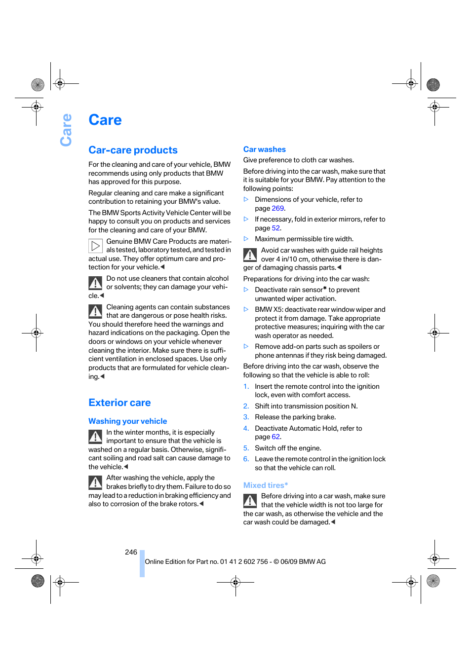 Care, Car-care products, Exterior care | BMW X6 M 2010 User Manual | Page 248 / 300