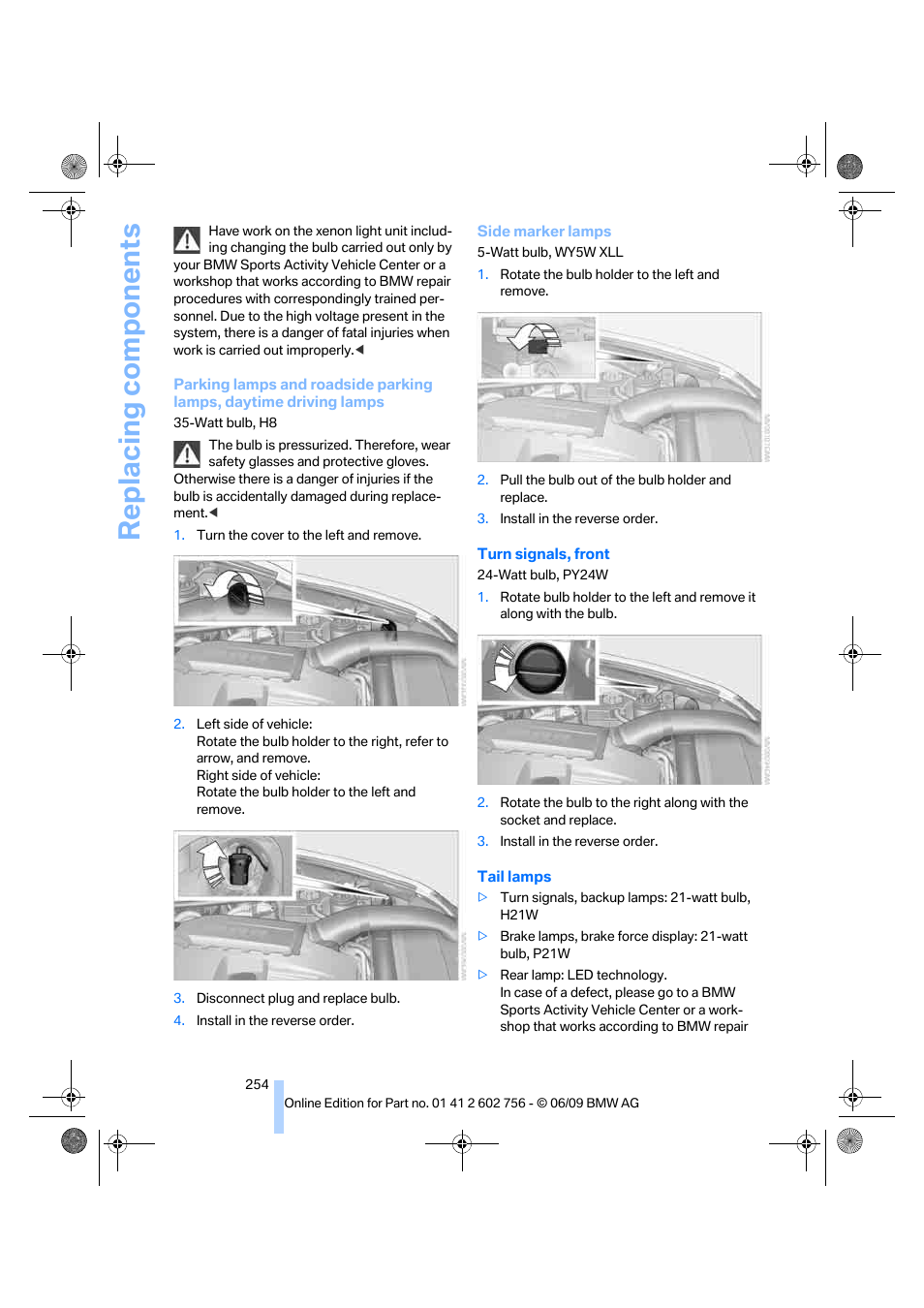 Replacing components | BMW X6 M 2010 User Manual | Page 256 / 300