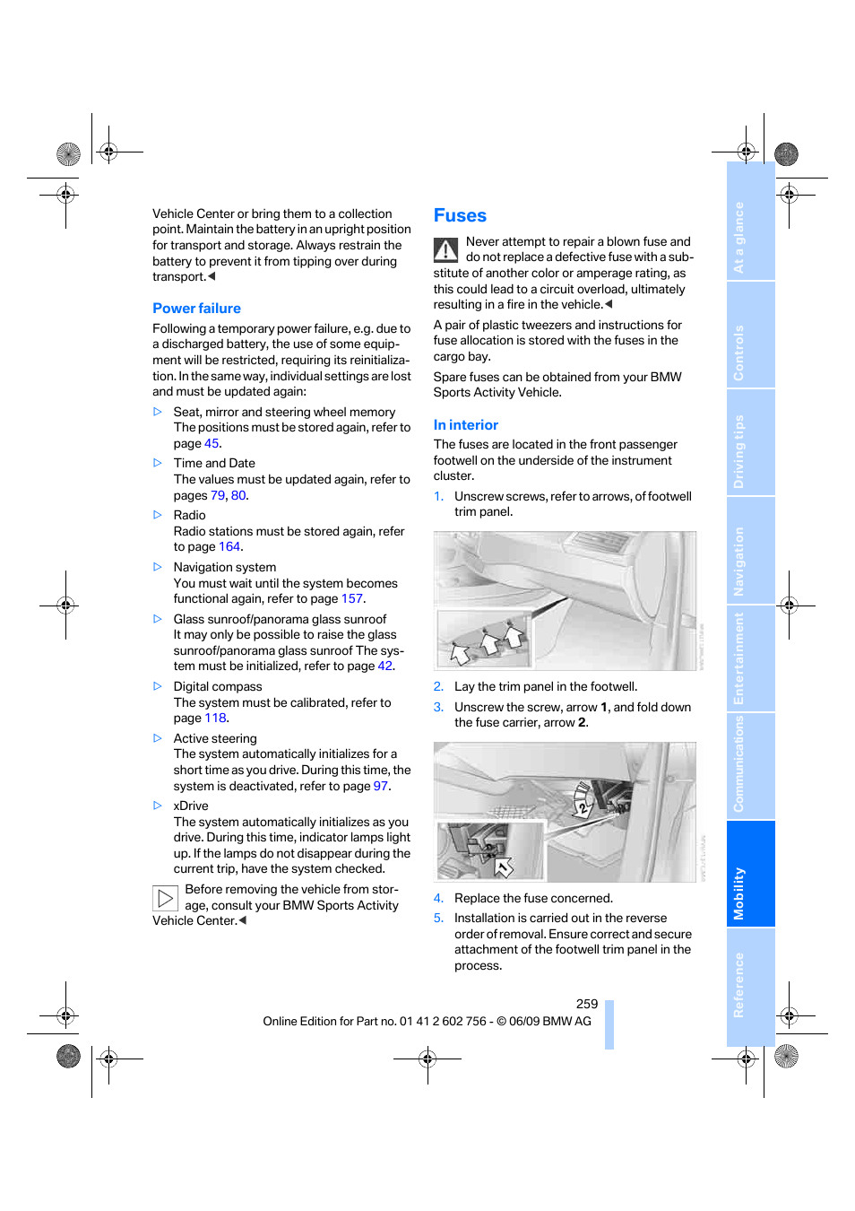 Fuses | BMW X6 M 2010 User Manual | Page 261 / 300