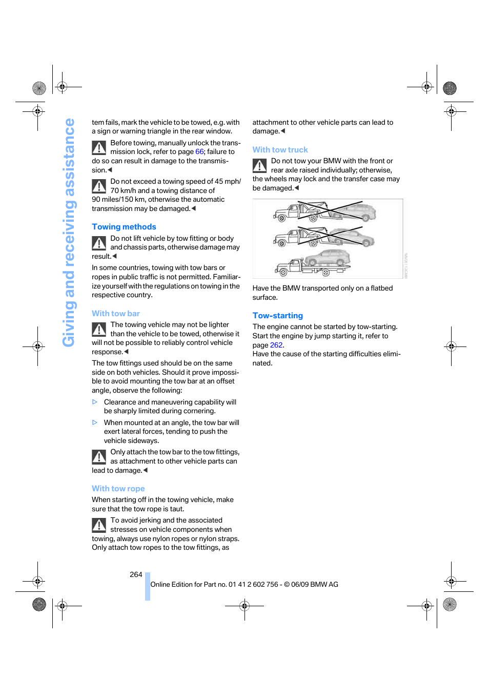 Giving and receiving assistance | BMW X6 M 2010 User Manual | Page 266 / 300