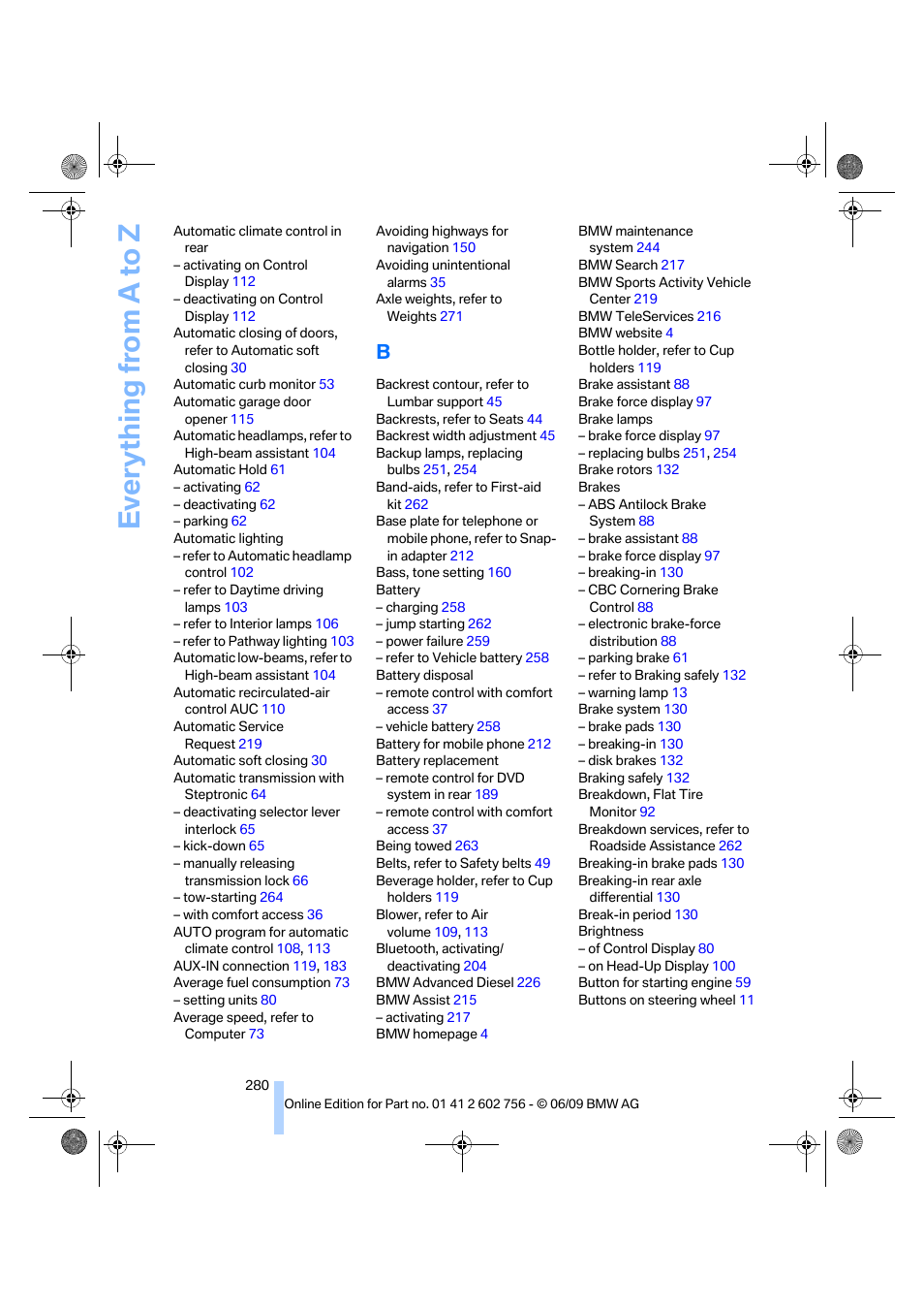 Everything from a to z | BMW X6 M 2010 User Manual | Page 282 / 300