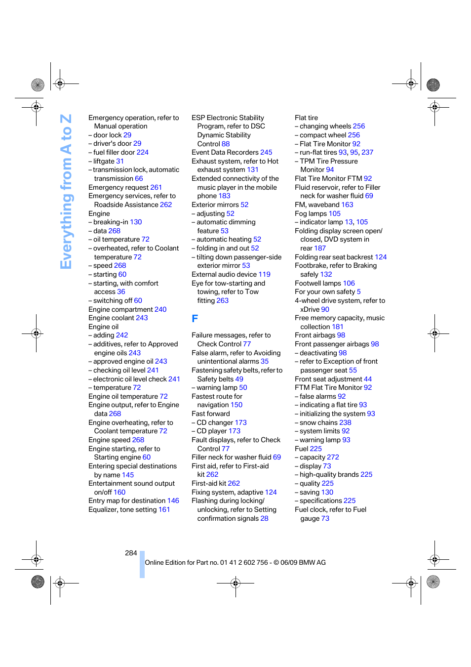 Everything from a to z | BMW X6 M 2010 User Manual | Page 286 / 300