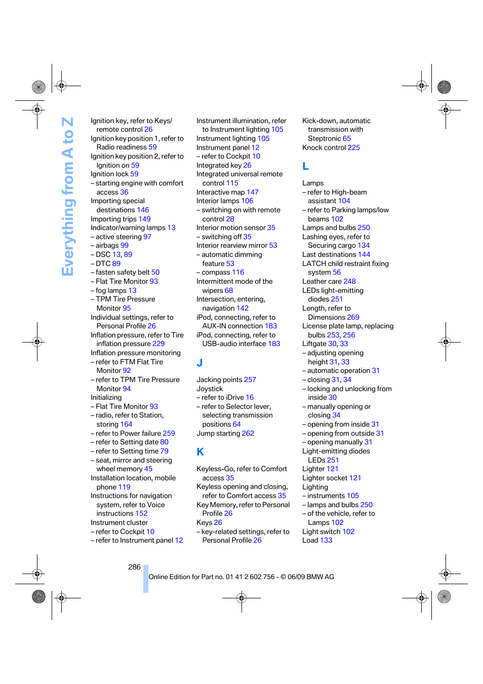 Everything from a to z | BMW X6 M 2010 User Manual | Page 288 / 300