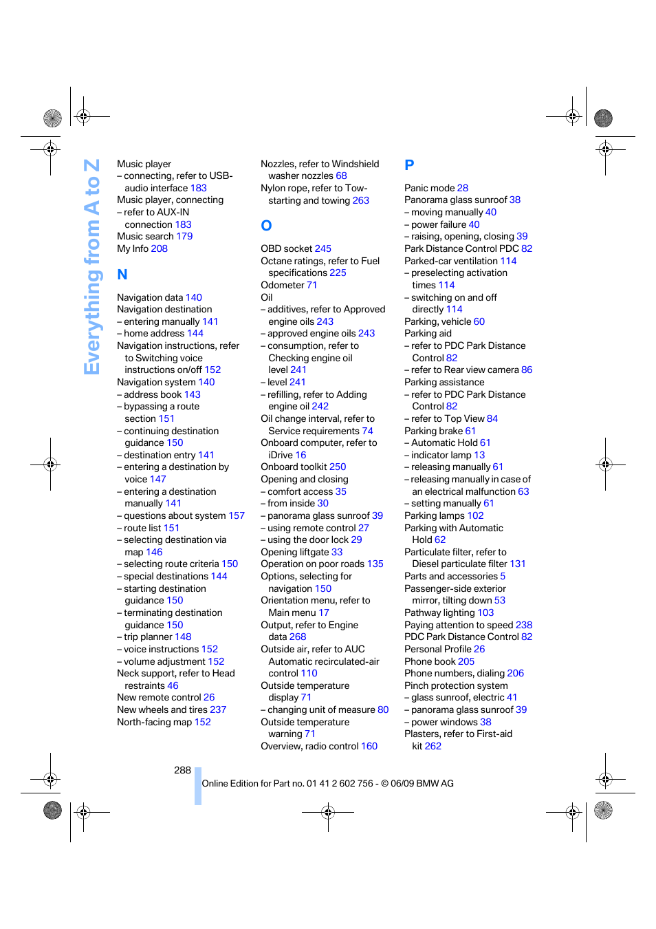 Everything from a to z | BMW X6 M 2010 User Manual | Page 290 / 300