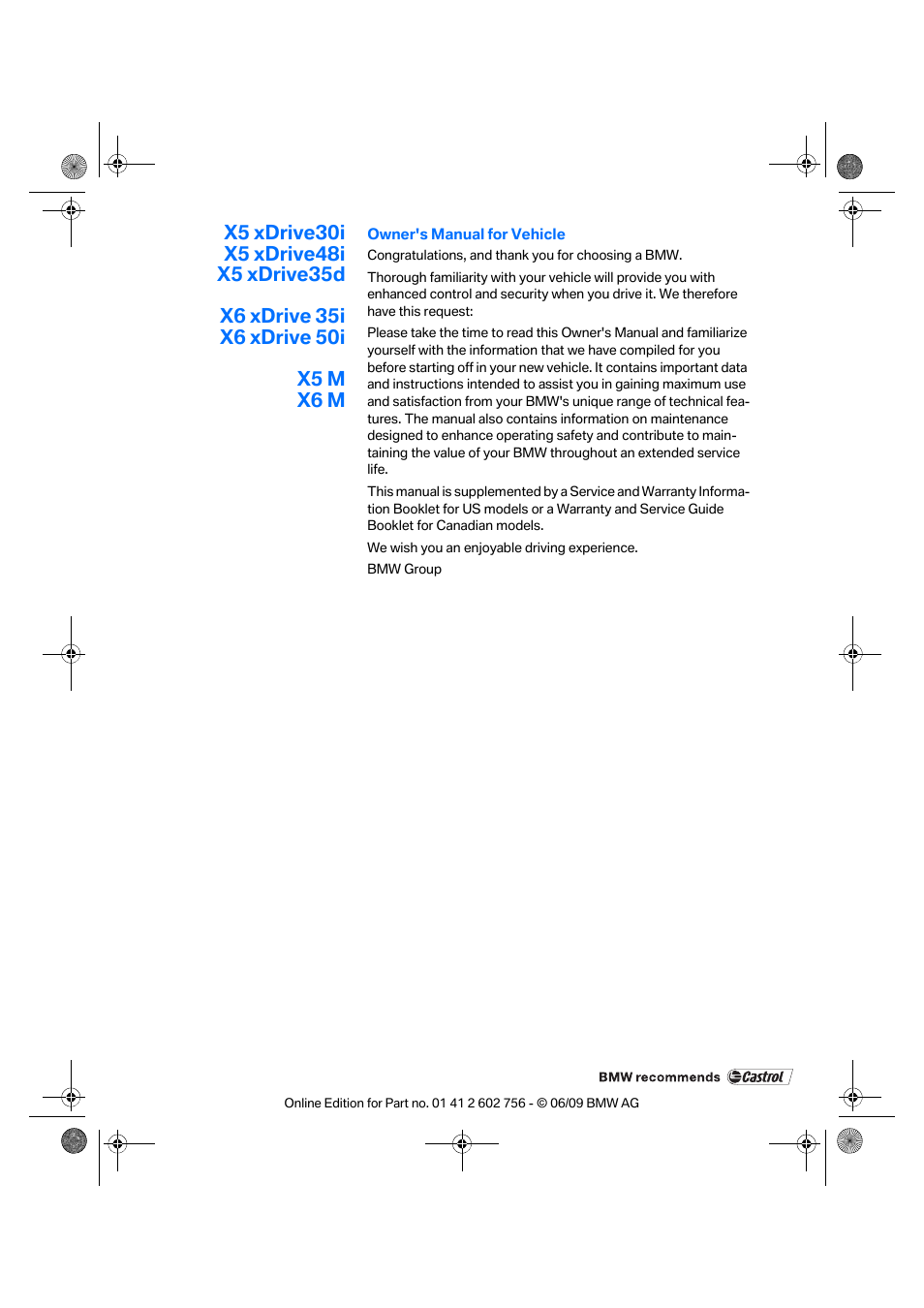BMW X6 M 2010 User Manual | Page 3 / 300