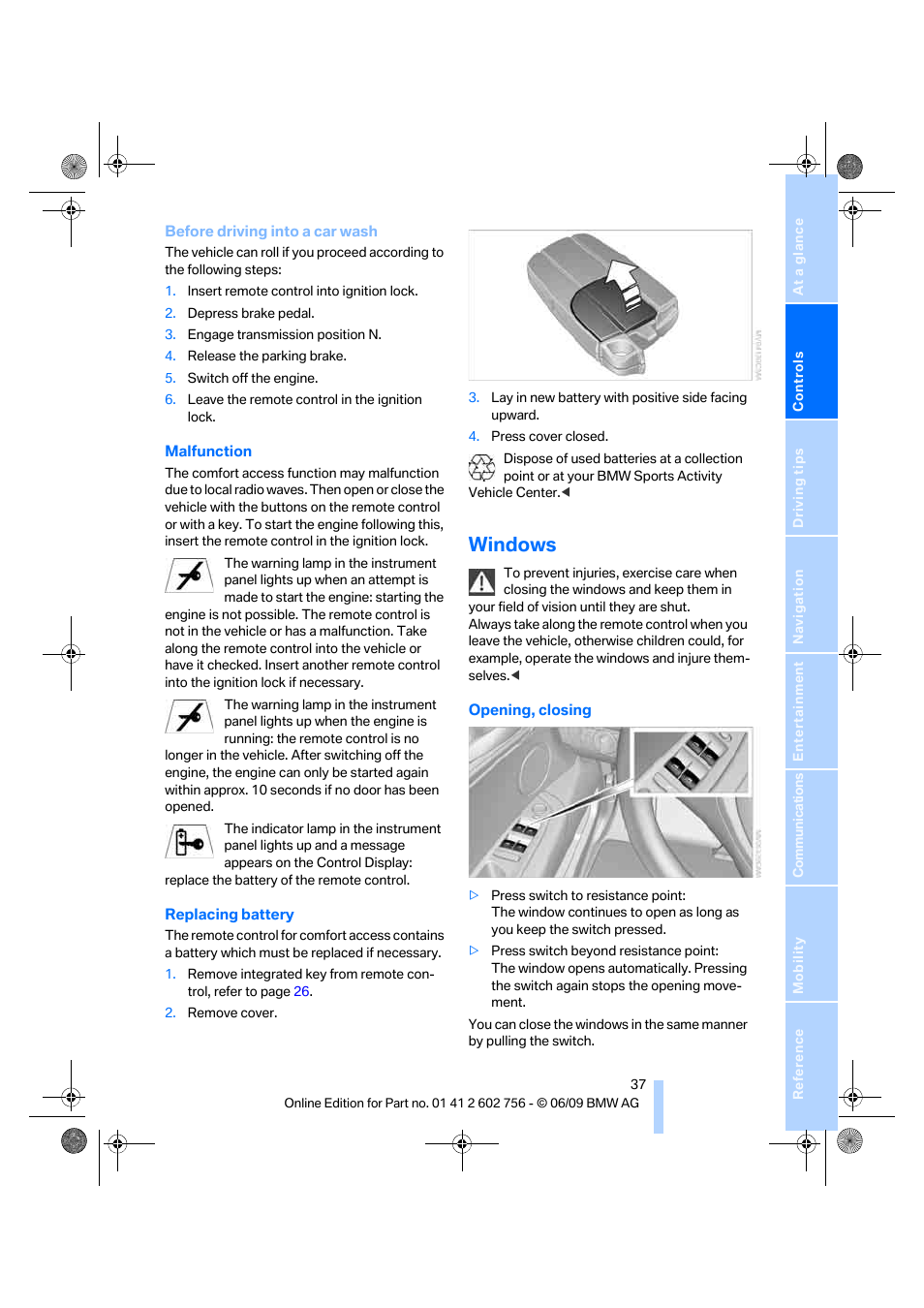 Windows | BMW X6 M 2010 User Manual | Page 39 / 300