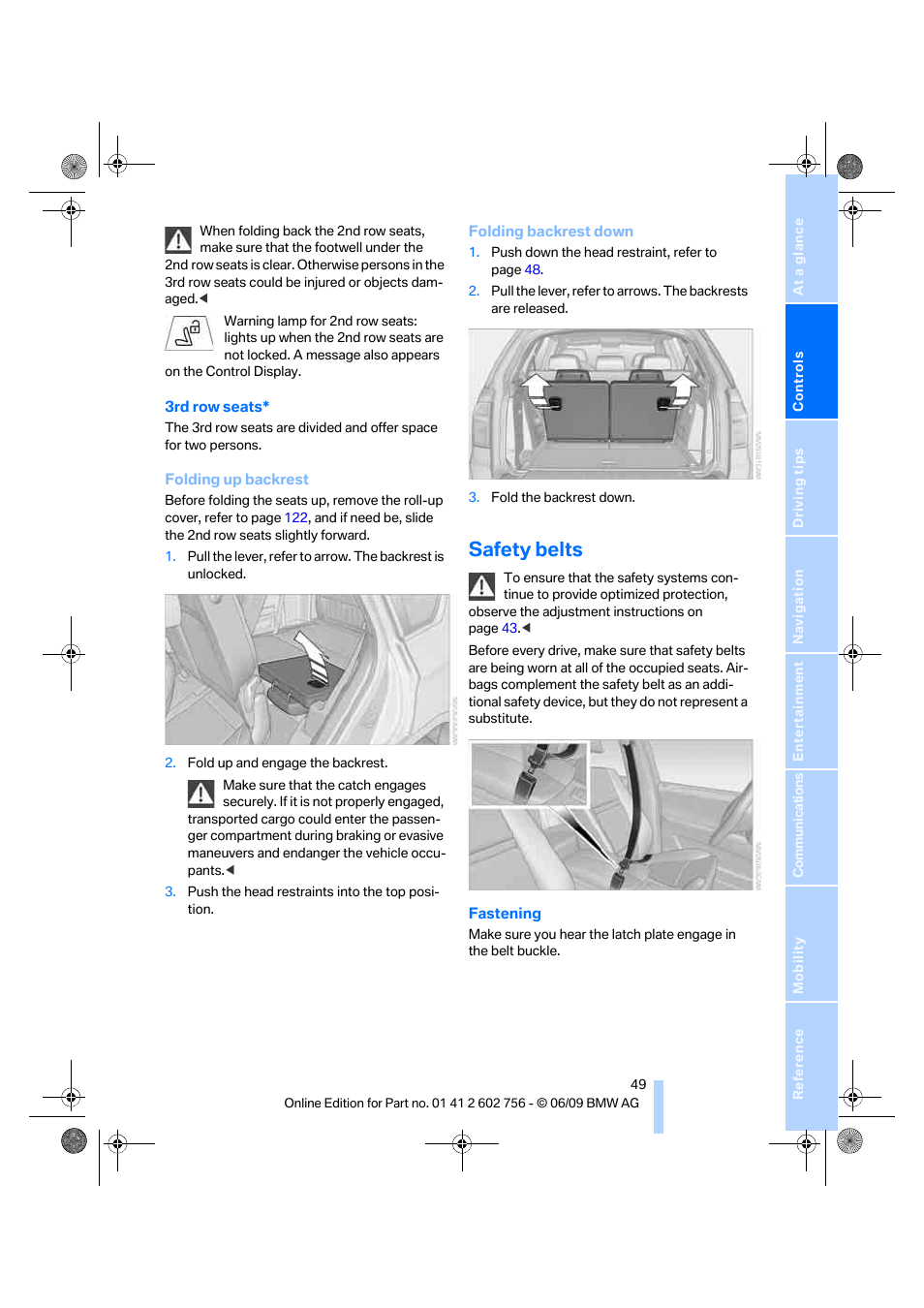 Safety belts, Safety belts, refer | BMW X6 M 2010 User Manual | Page 51 / 300