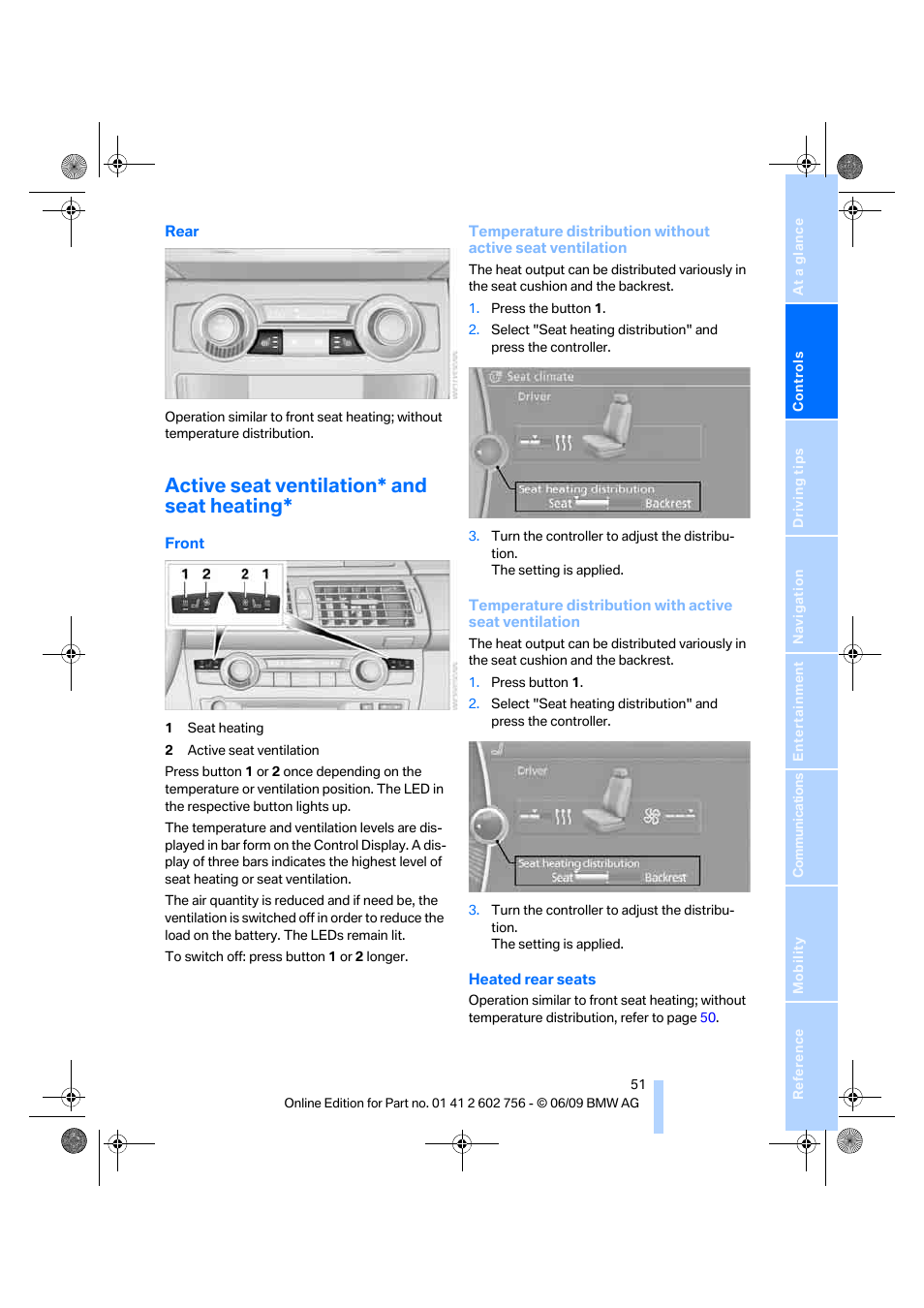 Active seat ventilation* and seat heating | BMW X6 M 2010 User Manual | Page 53 / 300