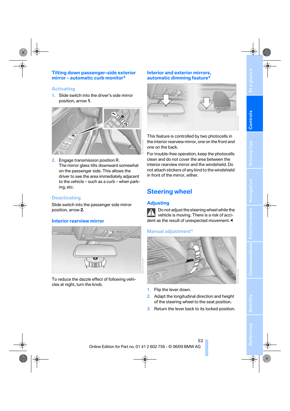 Steering wheel | BMW X6 M 2010 User Manual | Page 55 / 300