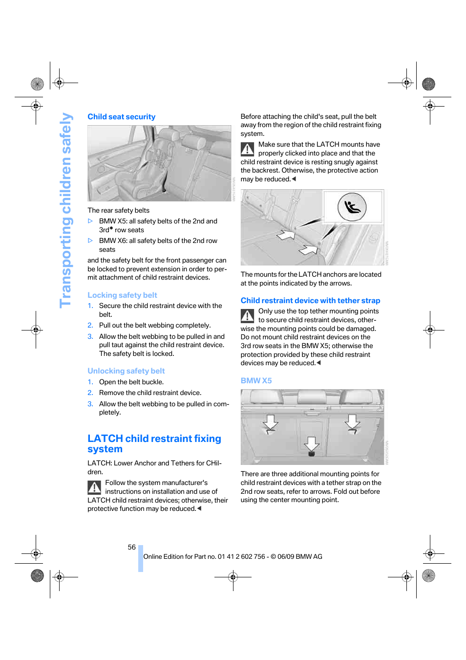 Latch child restraint fixing system, Transporting children safely | BMW X6 M 2010 User Manual | Page 58 / 300